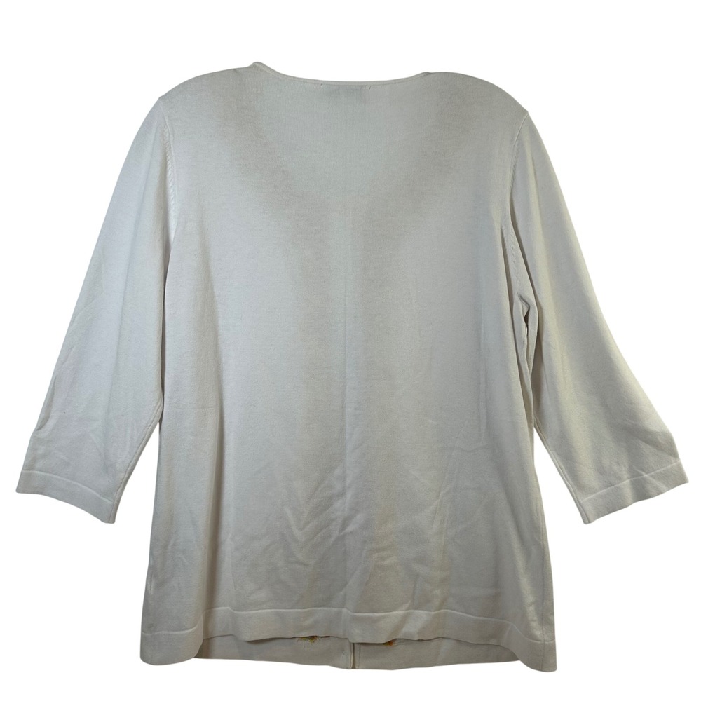 Coldwater Creek Tres Jolie Cardigan White Embroidered Scallop Large 14 - Picture 3 of 11